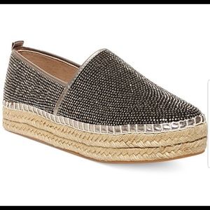 Metallic Rhinestone Espadrille Flat